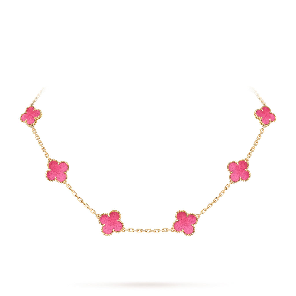 [LUXE JEWELRY]NEW CLOVER 10 MOTIFS PINK ENAMEL NECKLACE