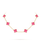 [LUXE JEWELRY]NEW CLOVER 10 MOTIFS PINK ENAMEL NECKLACE