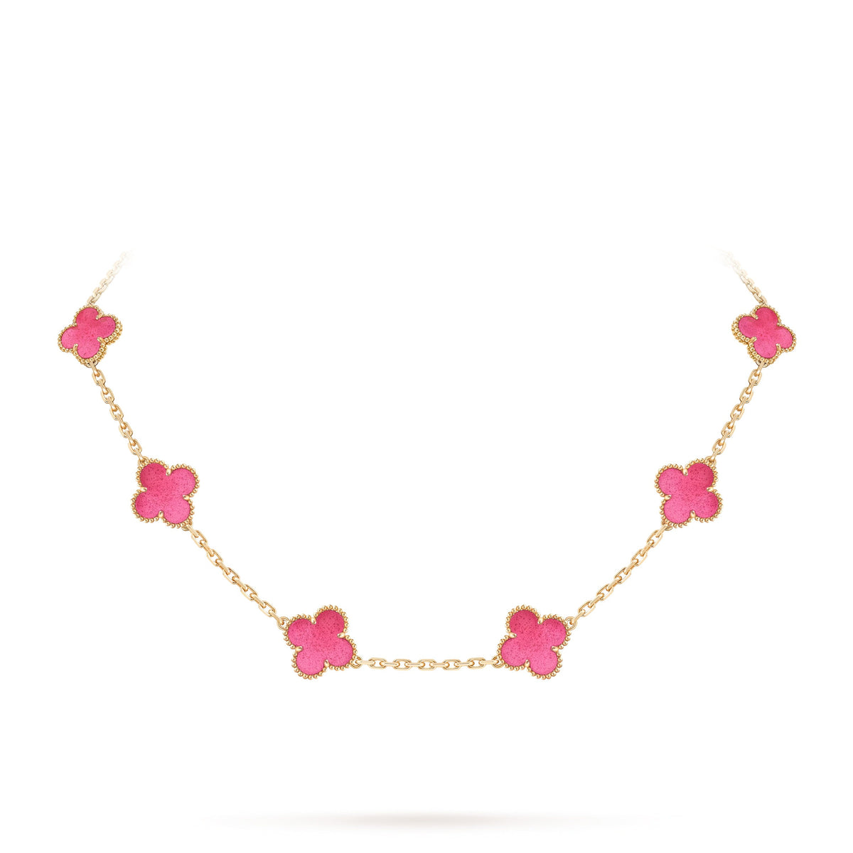 [LUXE JEWELRY]NEW CLOVER 10 MOTIFS PINK ENAMEL NECKLACE
