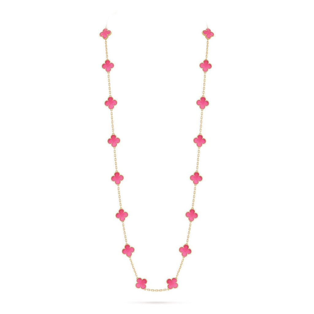 [LUXE JEWELRY]NEW CLOVER 20 MOTIFS PINK ENAMEL NECKLACE