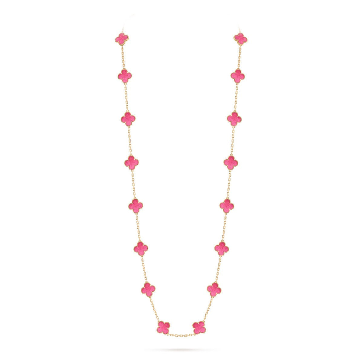 [LUXE JEWELRY]NEW CLOVER 20 MOTIFS PINK ENAMEL NECKLACE