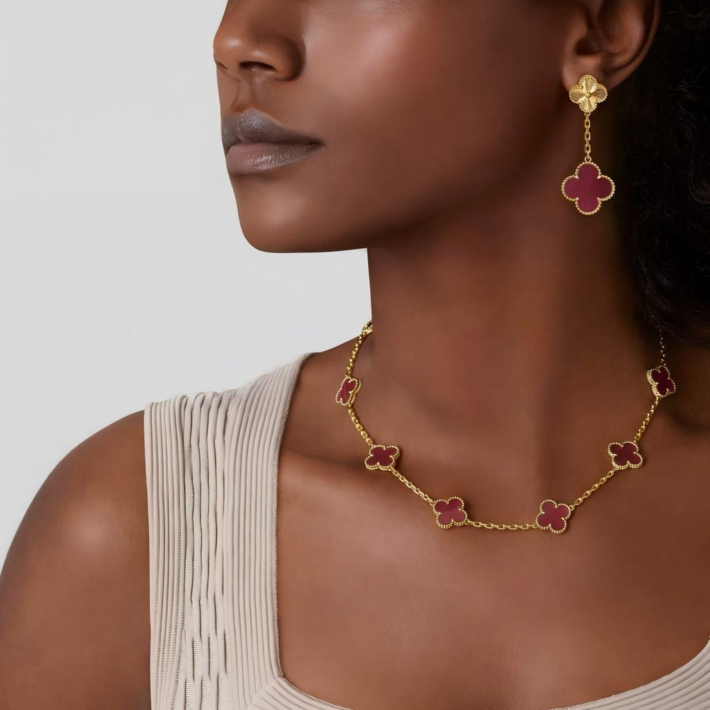 [LUXE JEWELRY]NEW CLOVER 10 MOTIFS PINK ENAMEL NECKLACE