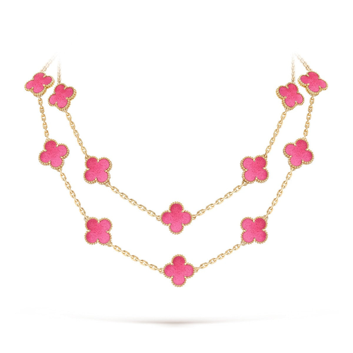 [LUXE JEWELRY]NEW CLOVER 20 MOTIFS PINK ENAMEL NECKLACE