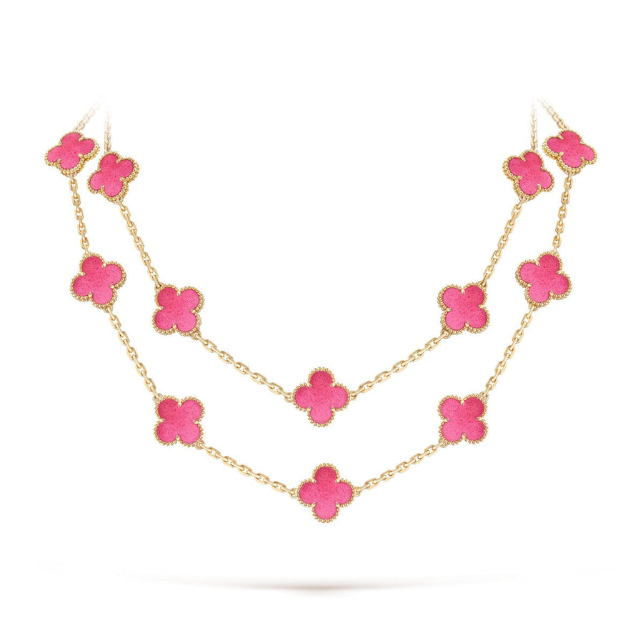 [LUXE JEWELRY]NEW CLOVER 20 MOTIFS PINK ENAMEL NECKLACE