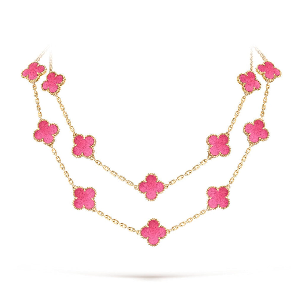 [LUXE JEWELRY]NEW CLOVER 20 MOTIFS PINK ENAMEL NECKLACE