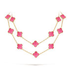 [LUXE JEWELRY]NEW CLOVER 20 MOTIFS PINK ENAMEL NECKLACE