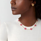 [LUXE JEWELRY]NEW CLOVER 10 MOTIFS PINK ENAMEL NECKLACE