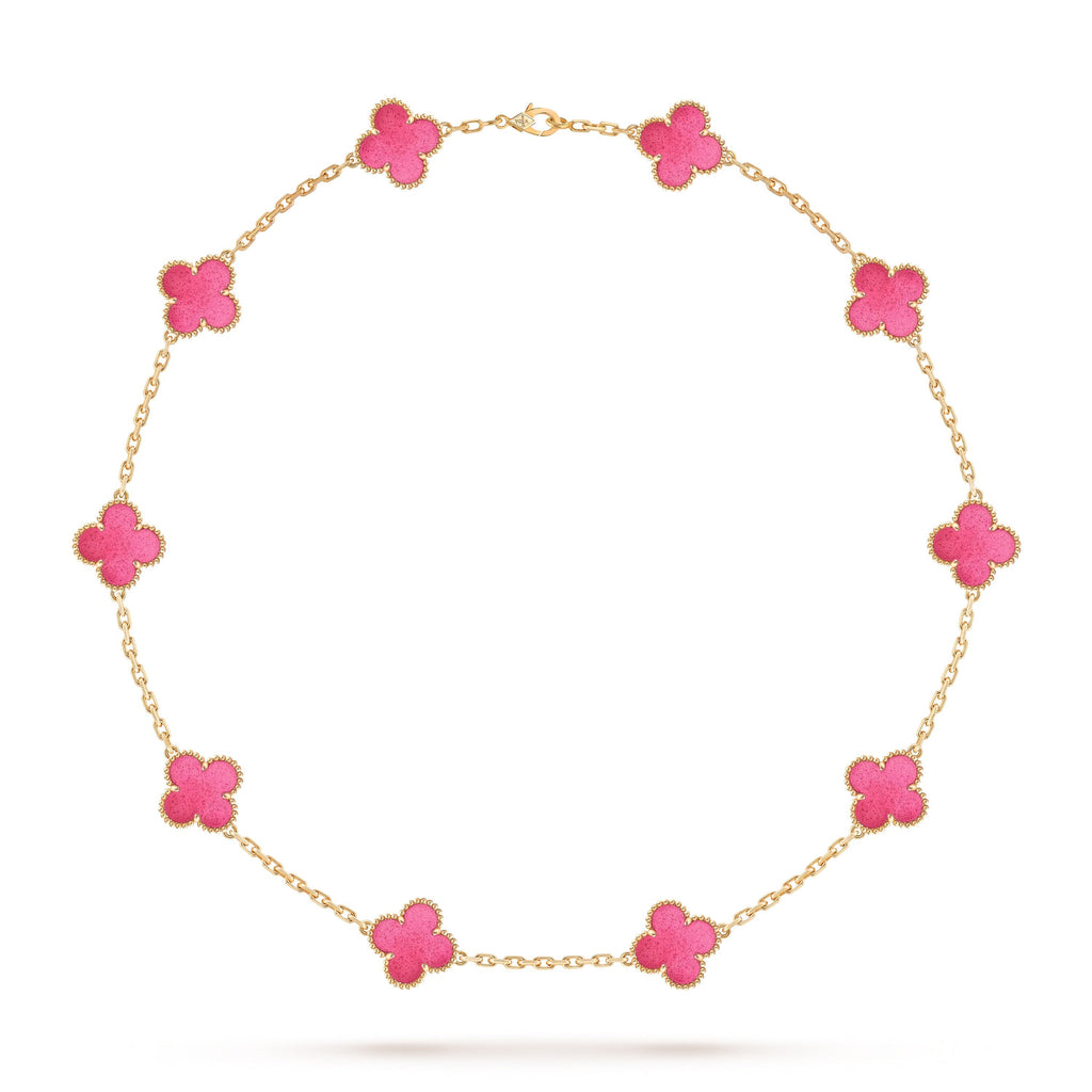 [LUXE JEWELRY]NEW CLOVER 10 MOTIFS PINK ENAMEL NECKLACE