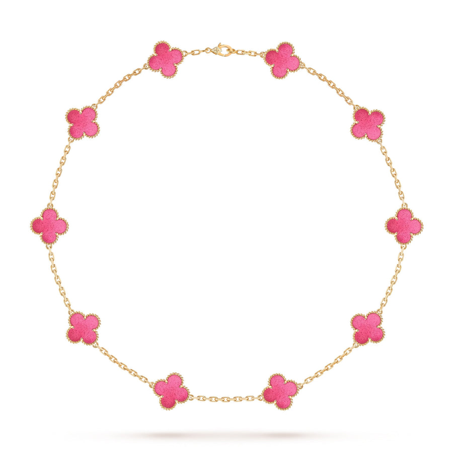 [LUXE JEWELRY]NEW CLOVER 10 MOTIFS PINK ENAMEL NECKLACE