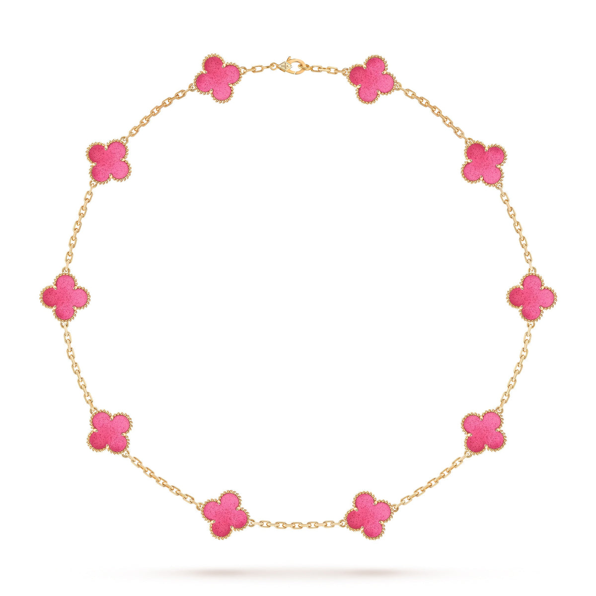 [LUXE JEWELRY]NEW CLOVER 10 MOTIFS PINK ENAMEL NECKLACE