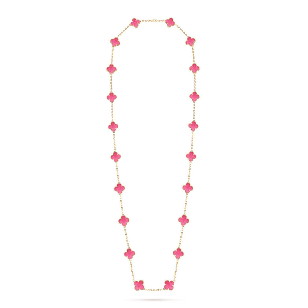 [LUXE JEWELRY]NEW CLOVER 20 MOTIFS PINK ENAMEL NECKLACE