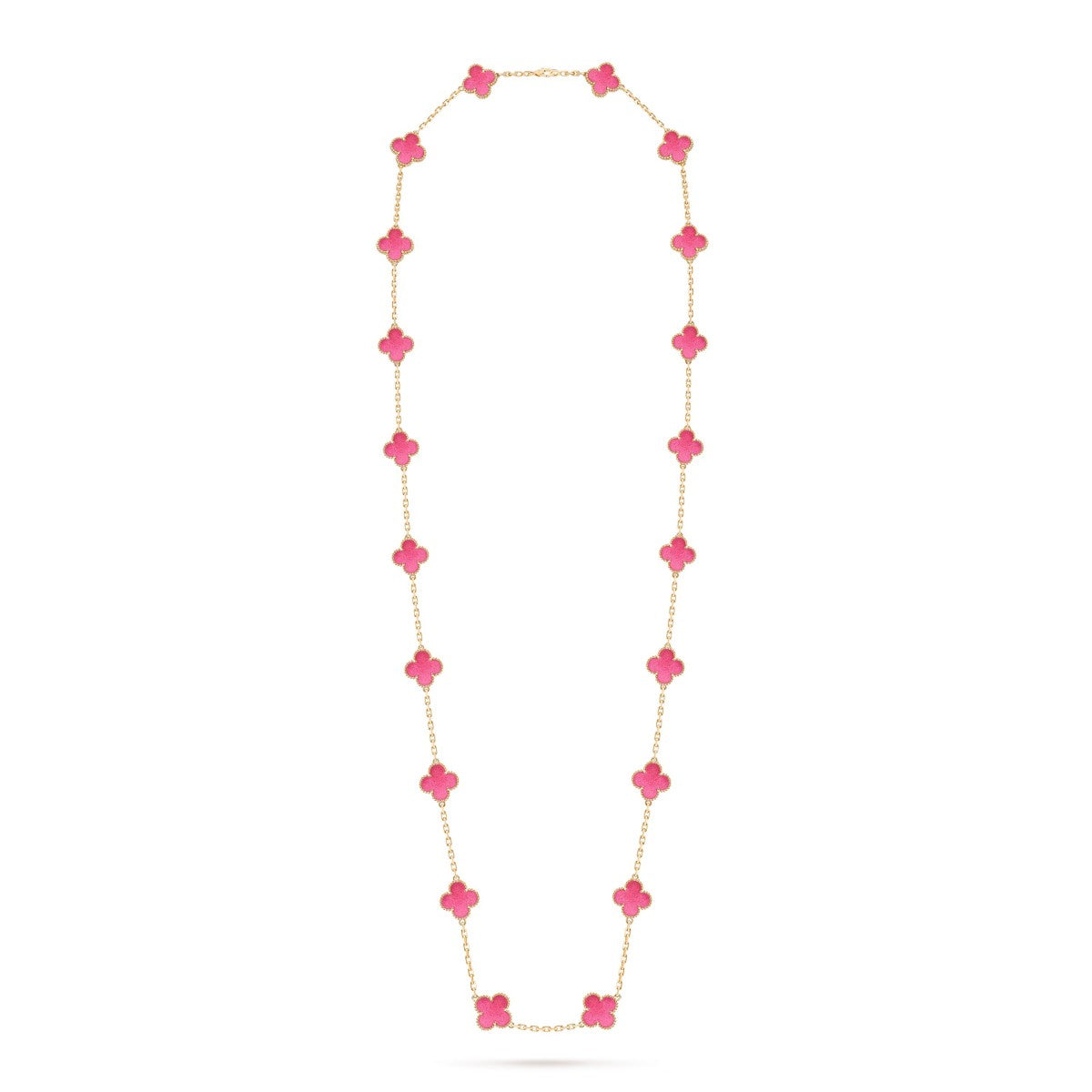 [LUXE JEWELRY]NEW CLOVER 20 MOTIFS PINK ENAMEL NECKLACE
