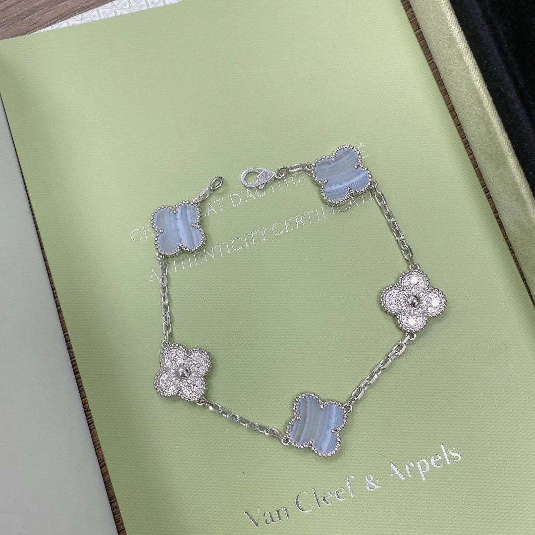 [Luxe] CLOVER 5 MOTIF PURPLE CHALCEDONY BRACELET COLLECTION