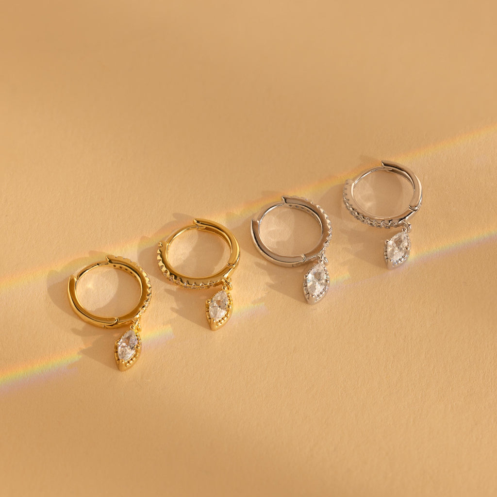 Marquise Pave Drop Huggies