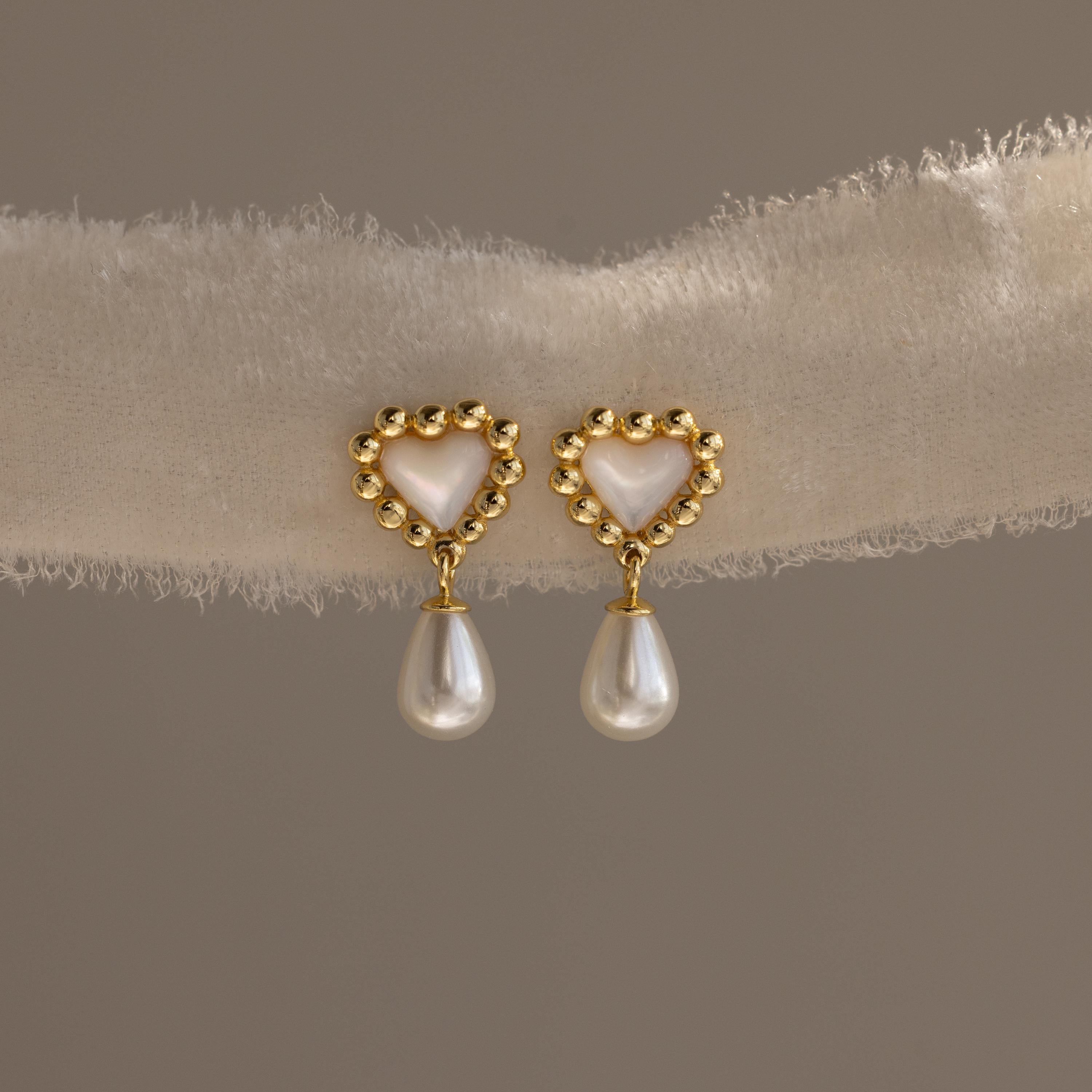 Pearl Heart Beaded Drop Studs