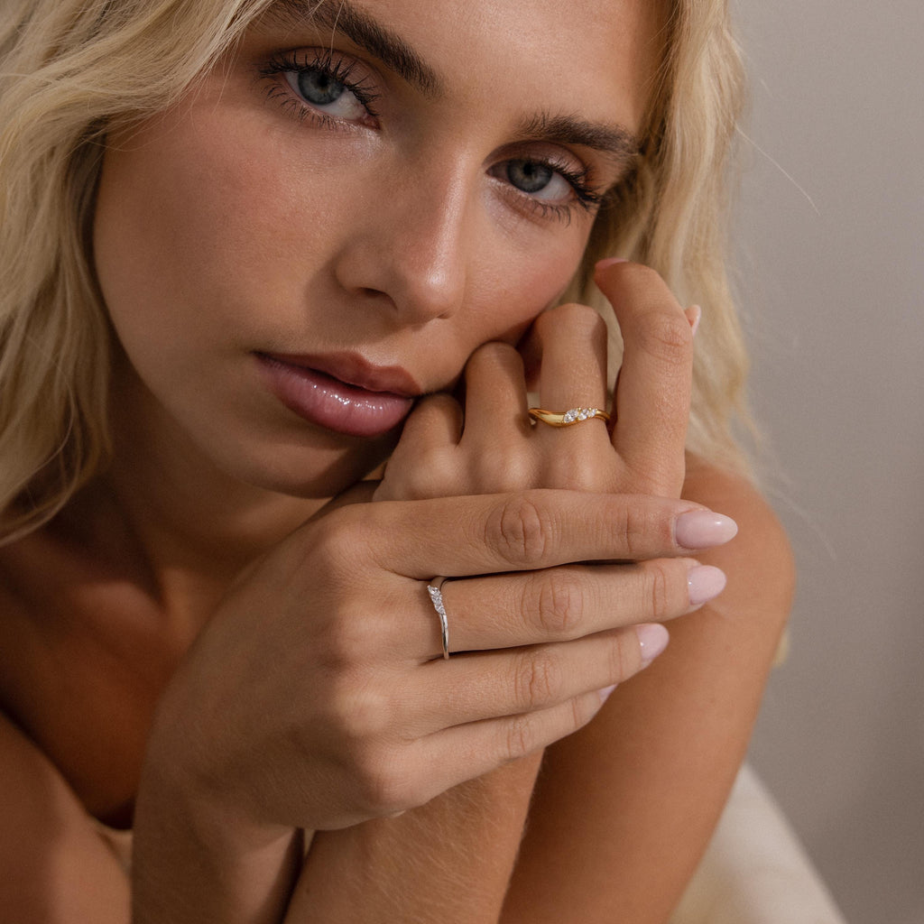 Mixed Metal Diamond Curve Ring Set