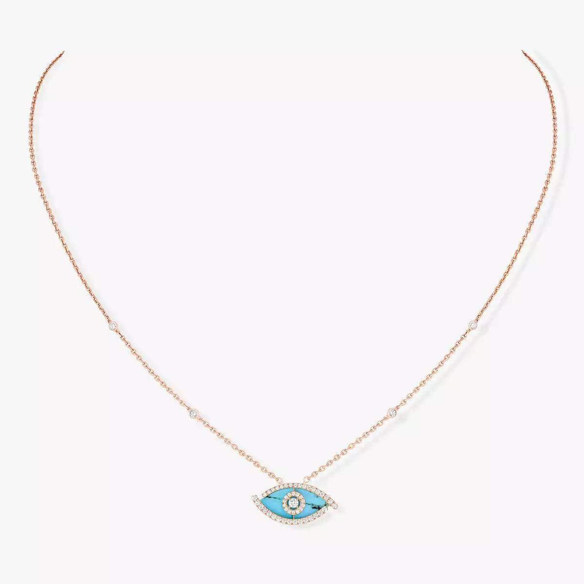[LUXE JEWELRY]Lucky Eye Diamond Necklace in Rose Gold and Turquoise