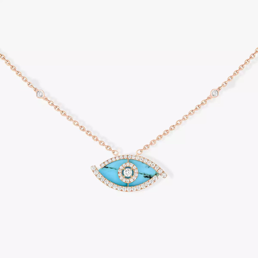 [Luxe Jewellery] Lucky Eye Diamond Necklace in Rose Gold and Turquoise