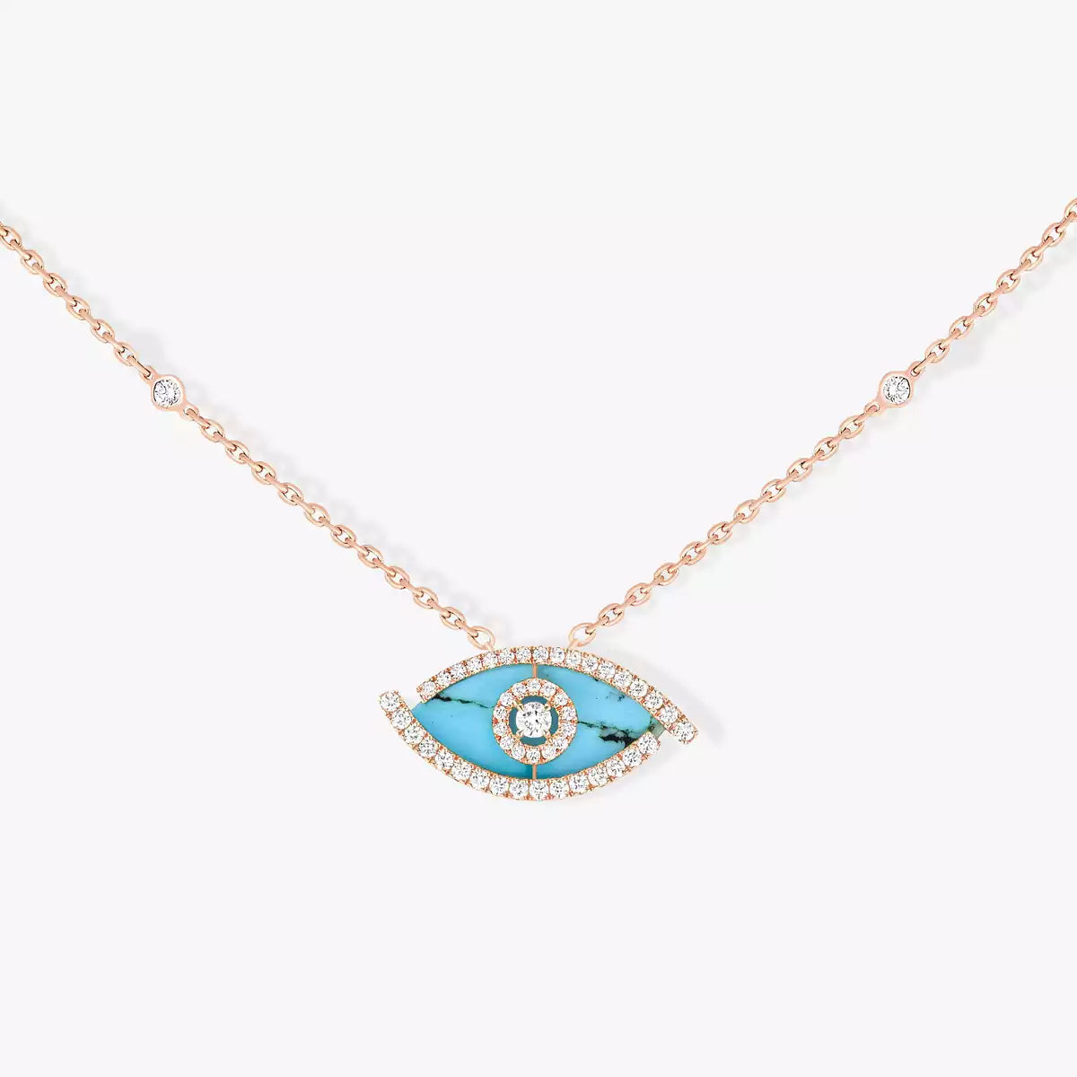 [Luxe Jewellery] Lucky Eye Diamond Necklace in Rose Gold and Turquoise