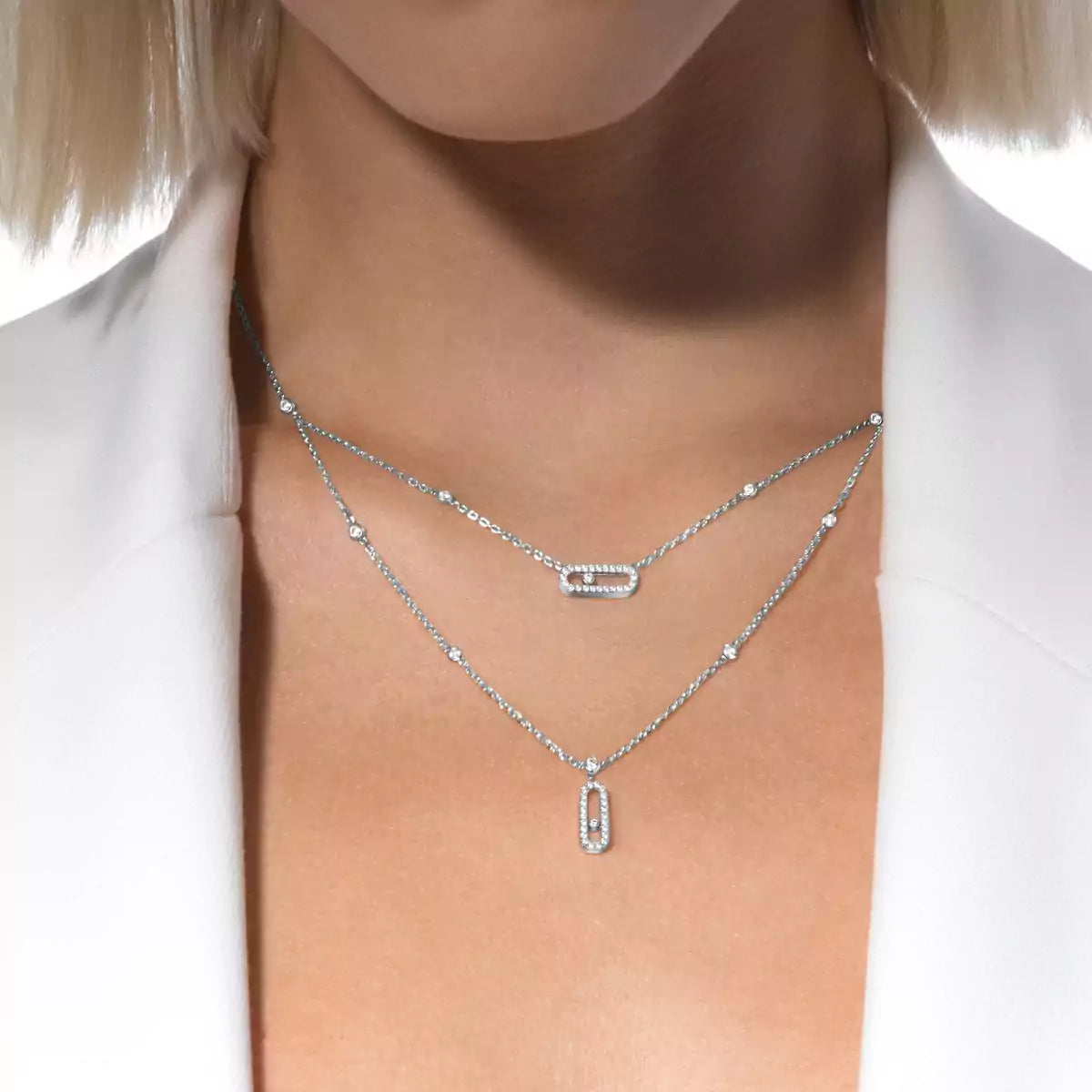 [Luxe Jewellery] 2 Rows Rose Gold Diamond Pave_ Necklace Move Uno