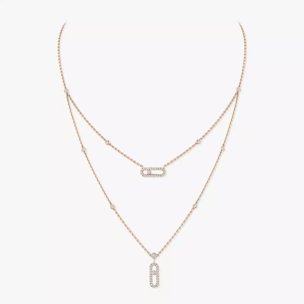 [Luxe Jewellery] 2 Rows Rose Gold Diamond Pave_ Necklace Move Uno