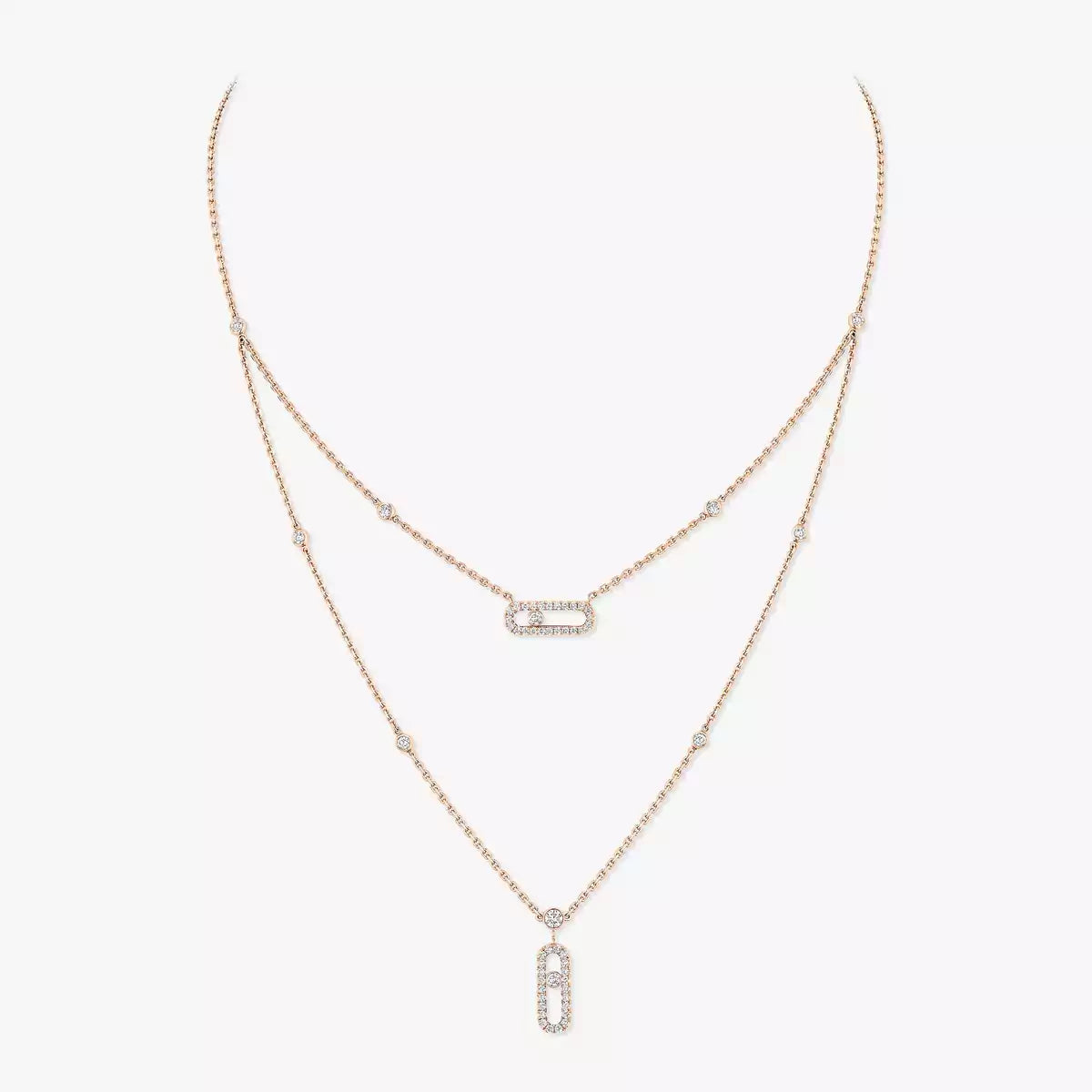 [Luxe Jewellery] 2 Rows Rose Gold Diamond Pave_ Necklace Move Uno