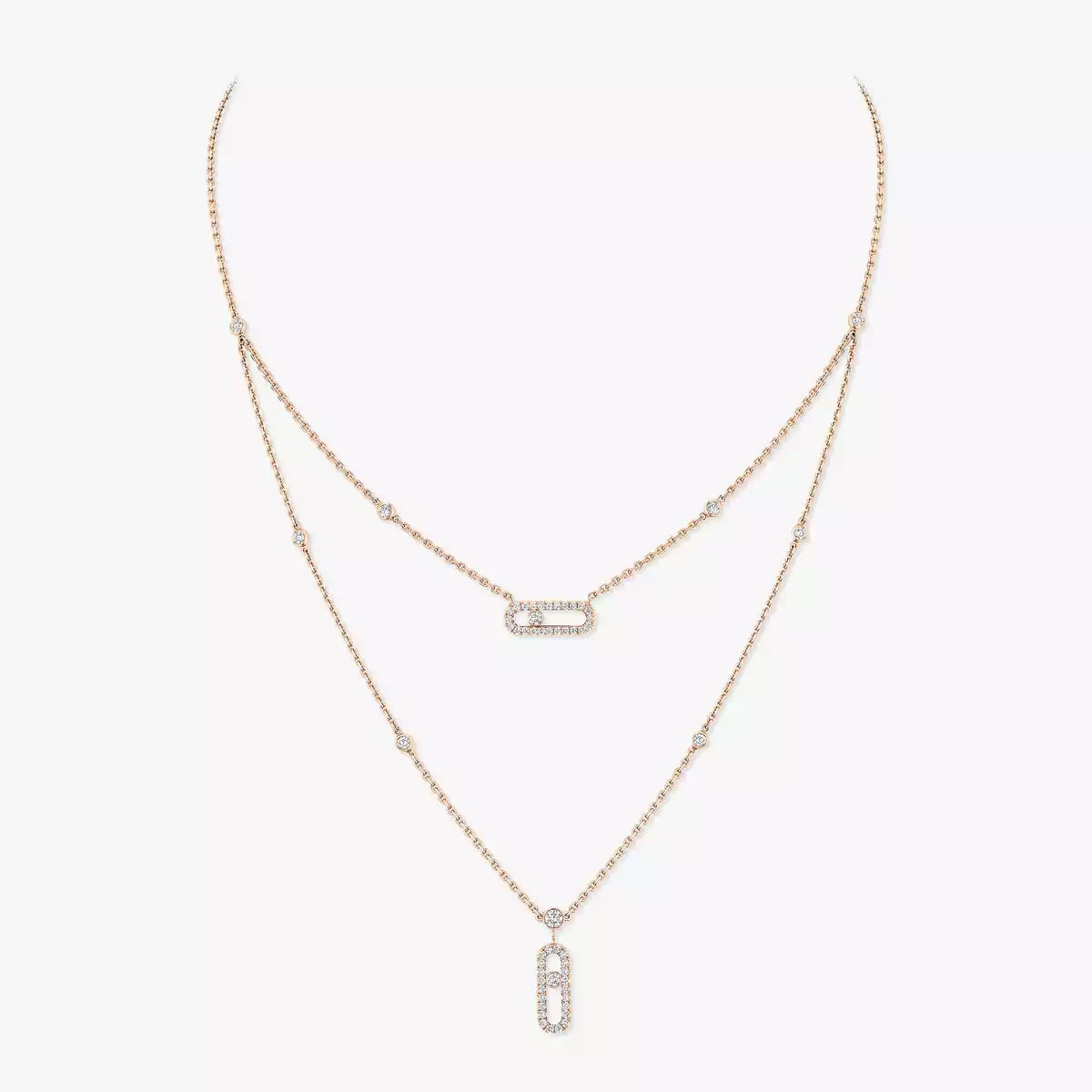[LUXE]2 Rows Rose Gold Diamond Pave_ Necklace Move Uno