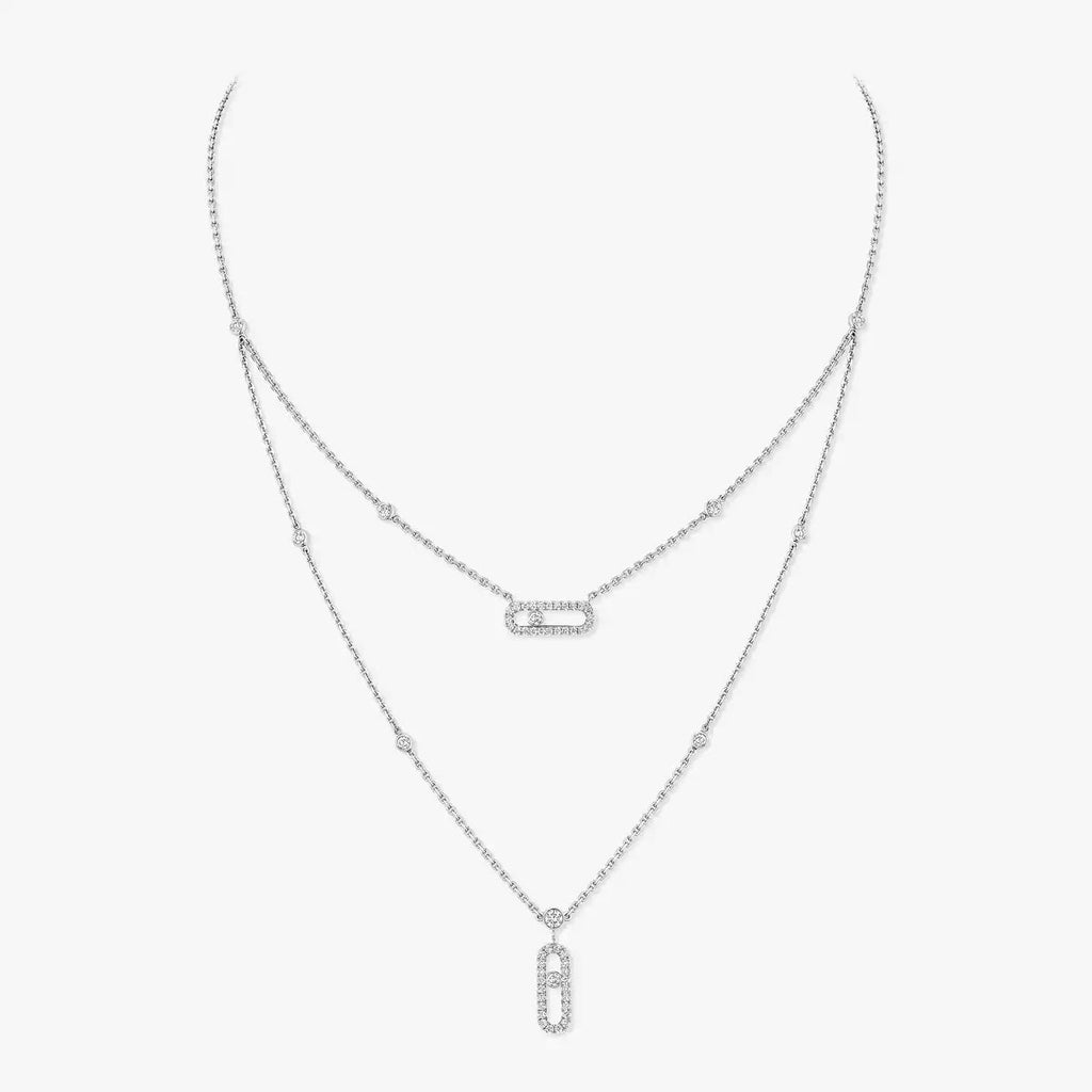[Luxe Jewellery] 2 Rows Rose Gold Diamond Pave_ Necklace Move Uno