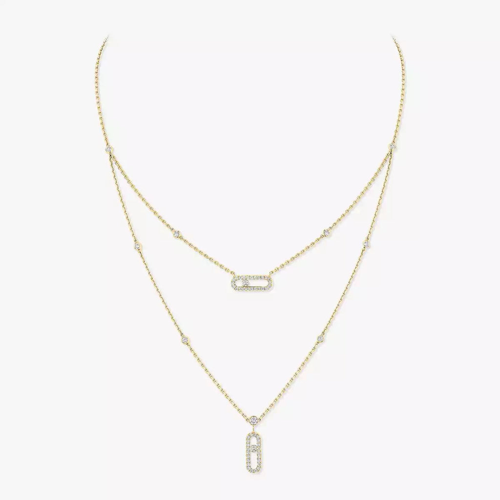 [Luxe Jewellery] 2 Rows Rose Gold Diamond Pave_ Necklace Move Uno
