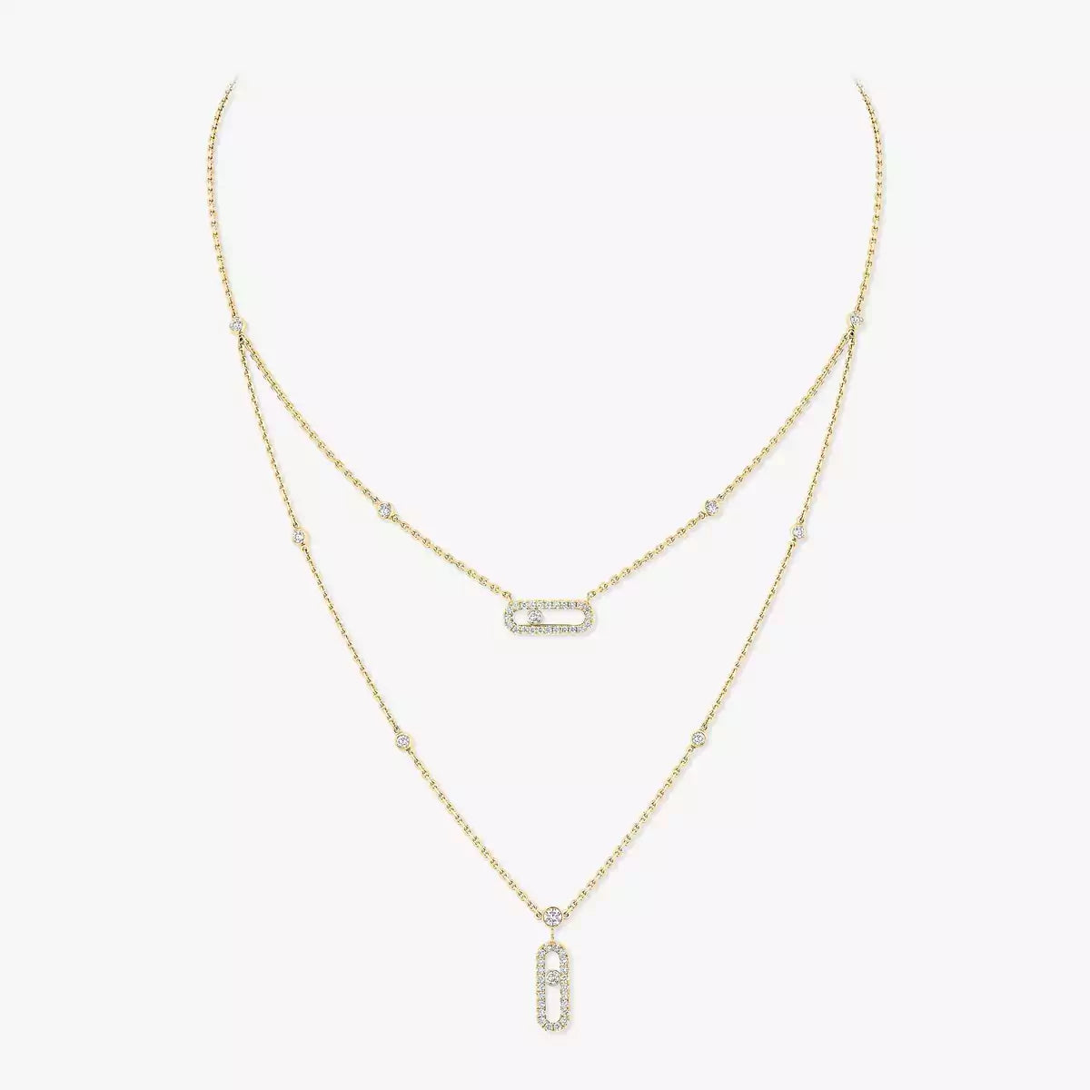 [LUXE]2 Rows Rose Gold Diamond Pave_ Necklace Move Uno