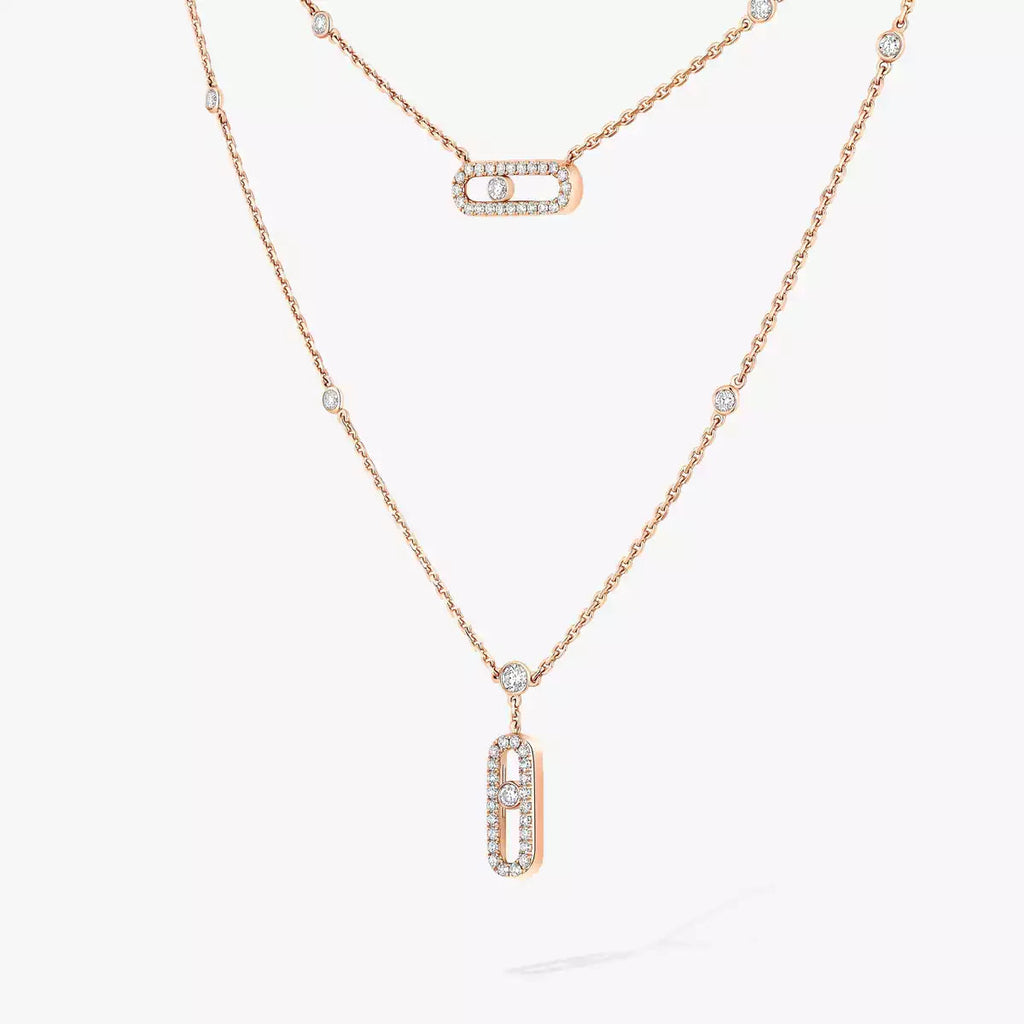 [Luxe Jewellery] 2 Rows Rose Gold Diamond Pave_ Necklace Move Uno