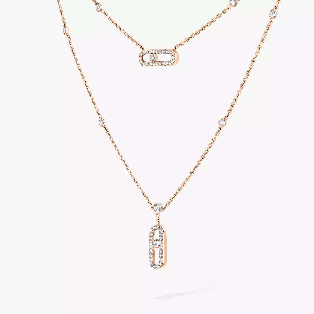 [LUXE]2 Rows Rose Gold Diamond Pave_ Necklace Move Uno