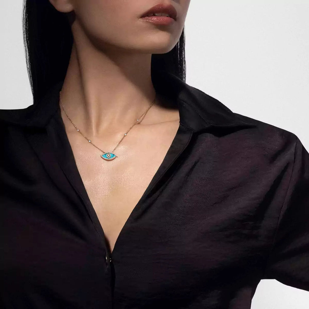 [LUXE JEWELRY]Lucky Eye Diamond Necklace in Rose Gold and Turquoise