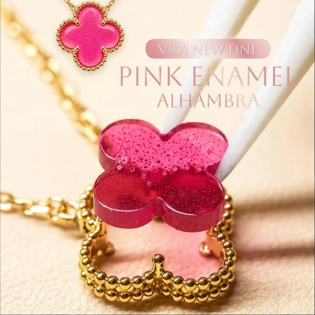 [LUXE JEWELRY]NEW CLOVER 15MM PINK ENAMEL NECKLACE