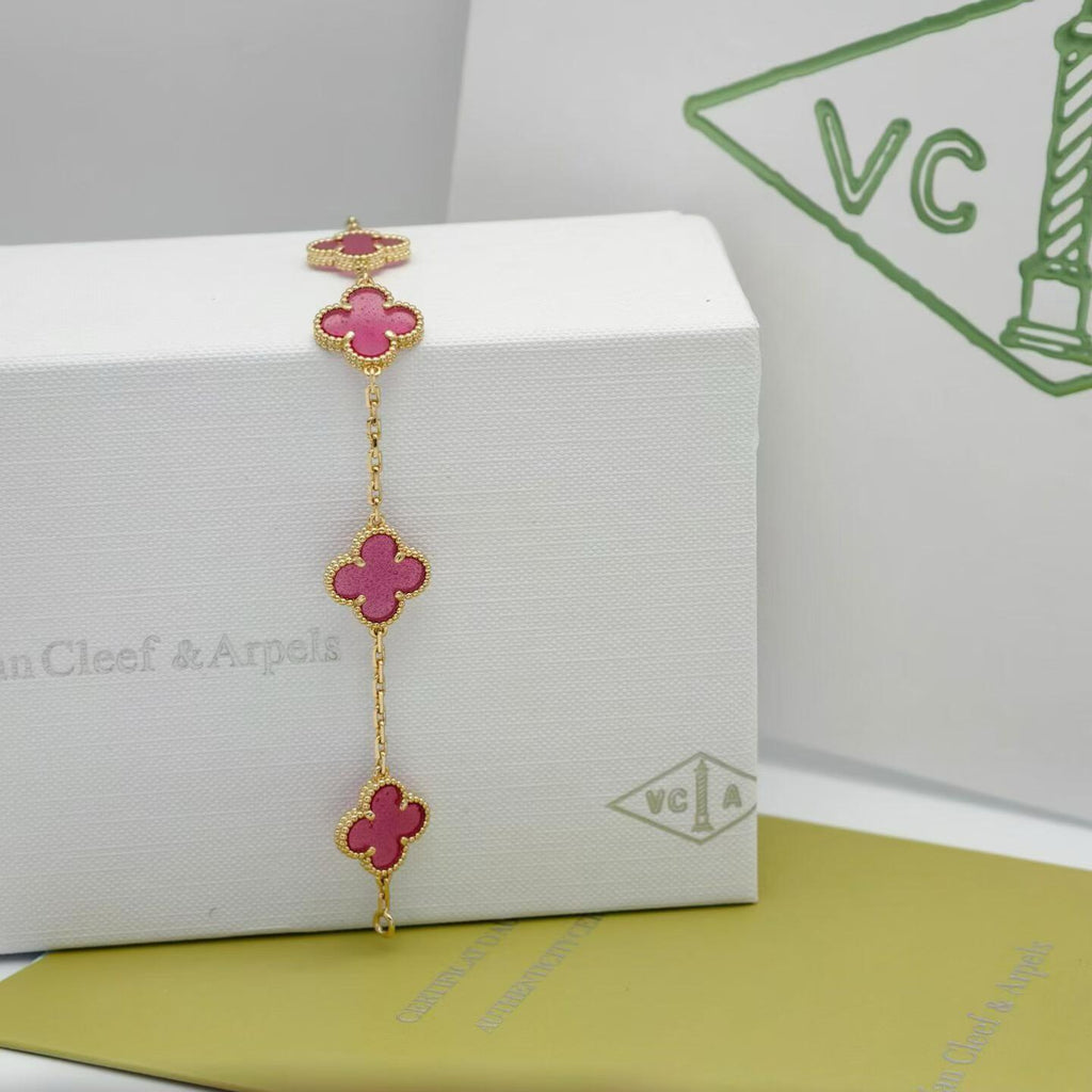 [LUXE JEWELRY]NEW CLOVER 5 MOTIFS PINK ENAMEL BRACELET