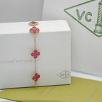[LUXE JEWELRY]NEW CLOVER 5 MOTIFS PINK ENAMEL BRACELET