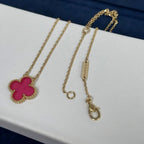[LUXE JEWELRY]NEW CLOVER 15MM PINK ENAMEL NECKLACE
