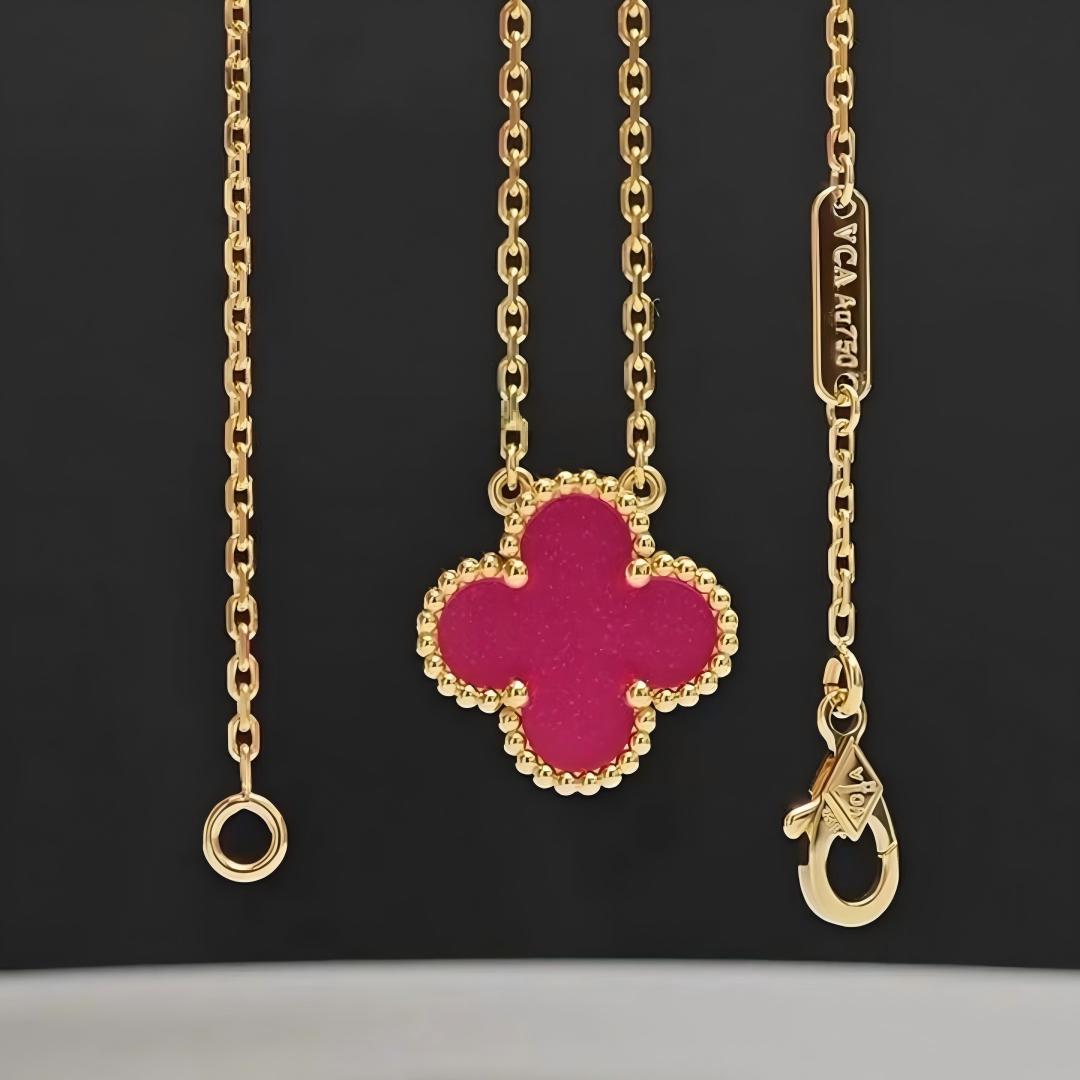 [LUXE JEWELRY]NEW CLOVER 15MM PINK ENAMEL NECKLACE