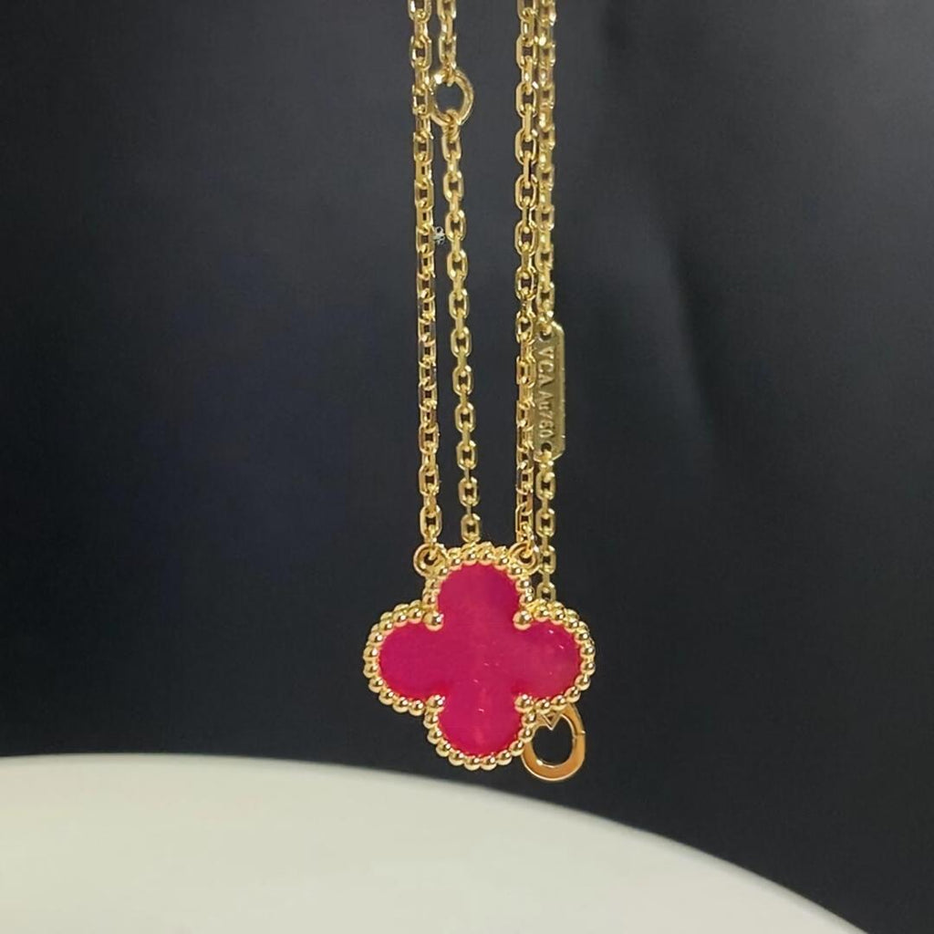 [LUXE JEWELRY]NEW CLOVER 15MM PINK ENAMEL NECKLACE