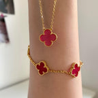 [LUXE JEWELRY]NEW CLOVER 15MM PINK ENAMEL NECKLACE