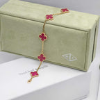 [LUXE JEWELRY]NEW CLOVER 5 MOTIFS PINK ENAMEL BRACELET