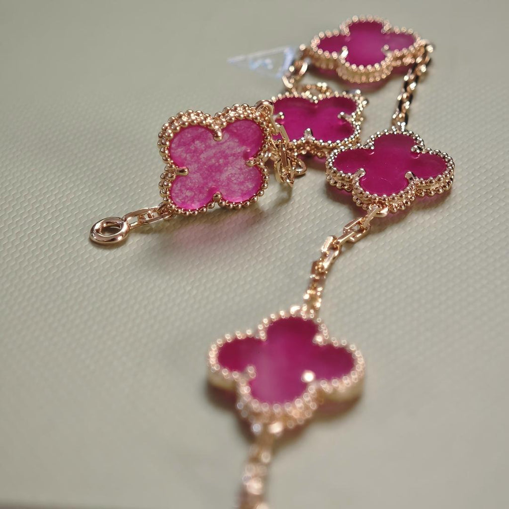 [LUXE JEWELRY]NEW CLOVER 5 MOTIFS PINK ENAMEL BRACELET