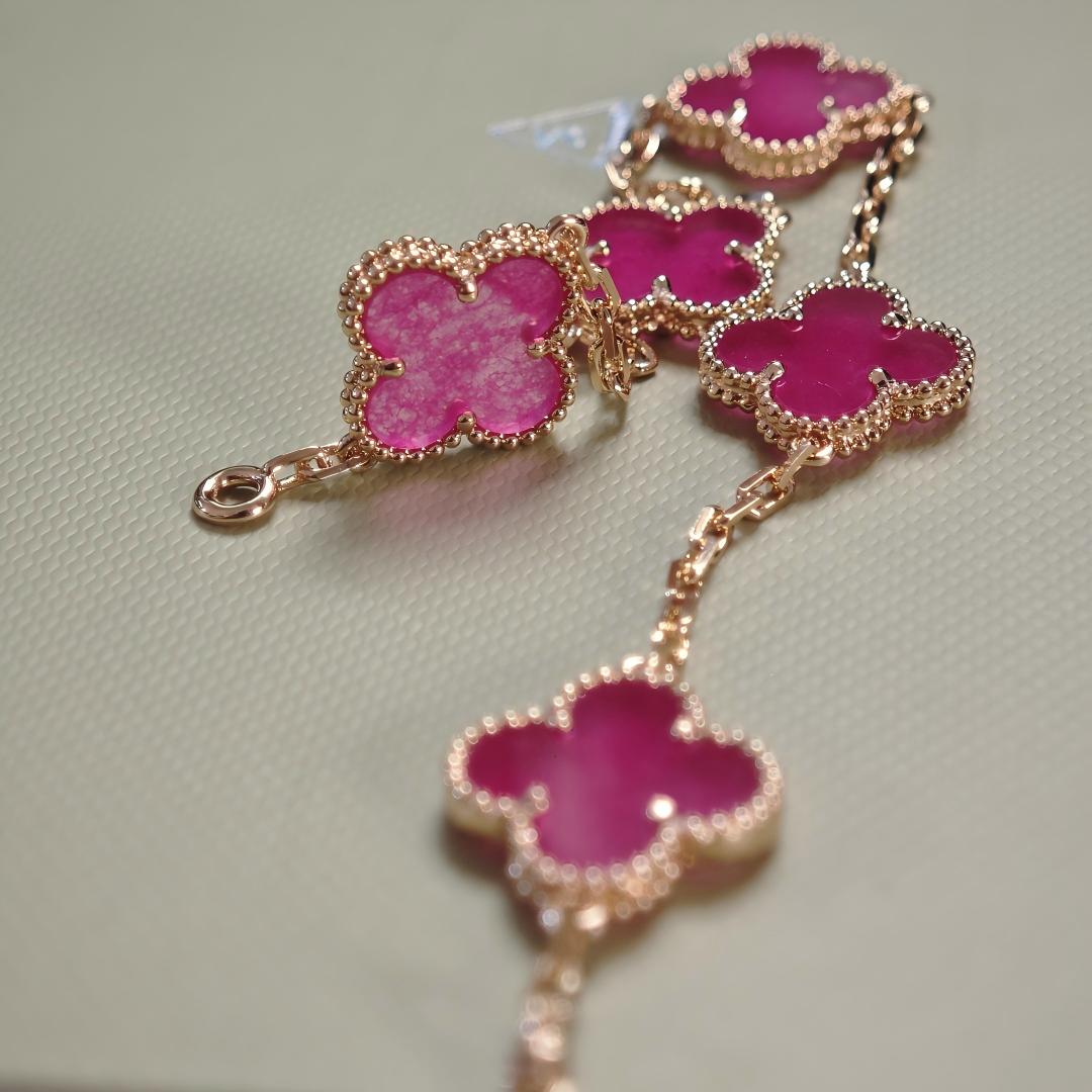 [LUXE JEWELRY]NEW CLOVER 5 MOTIFS PINK ENAMEL BRACELET