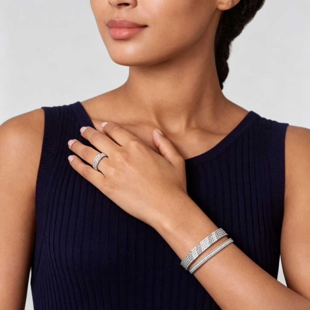 [LUXE JEWELRY] THREE-ROW DIAMOND RING