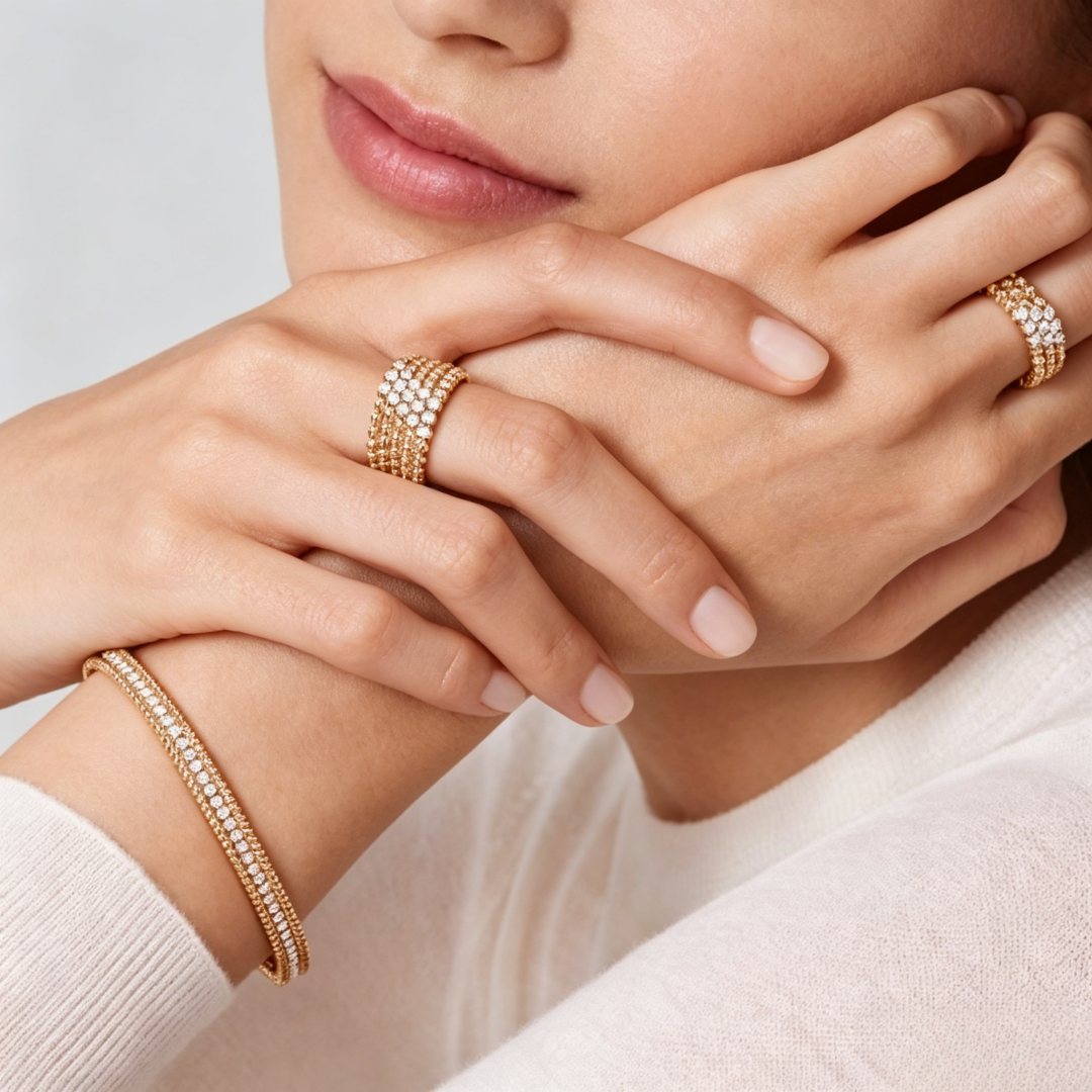 [LUXE JEWELRY] THREE-ROW DIAMOND RING