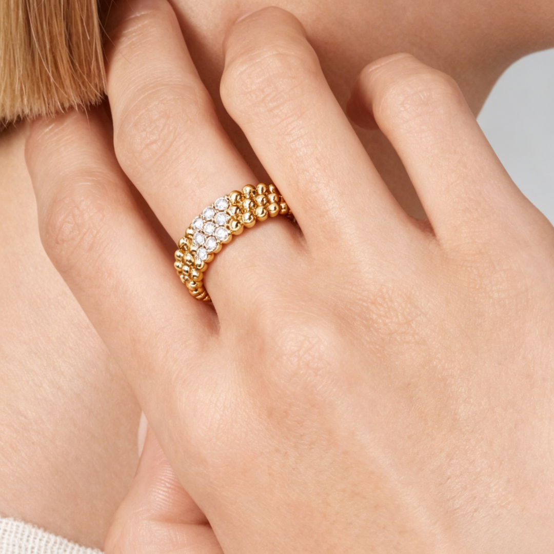 [LUXE JEWELRY] THREE-ROW DIAMOND RING