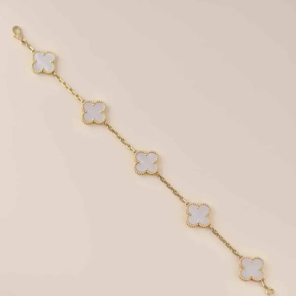 [LUXE JEWELRY]CLOVER WHITE PEARL MOP 5 MOTIF BRACELET COLLECTION