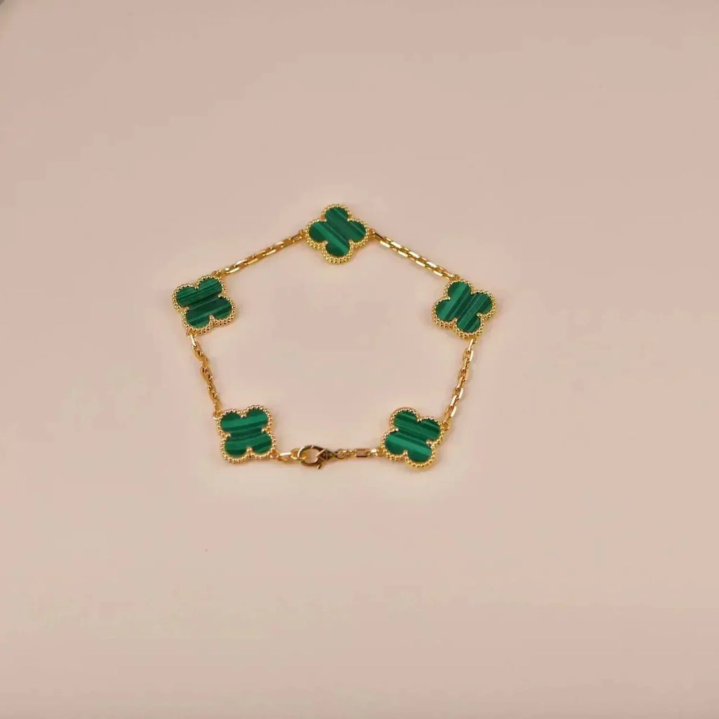 [LUXE JEWELRY] CLOVER 5 MOTIF MALACHITE BRACELET COLLECTION