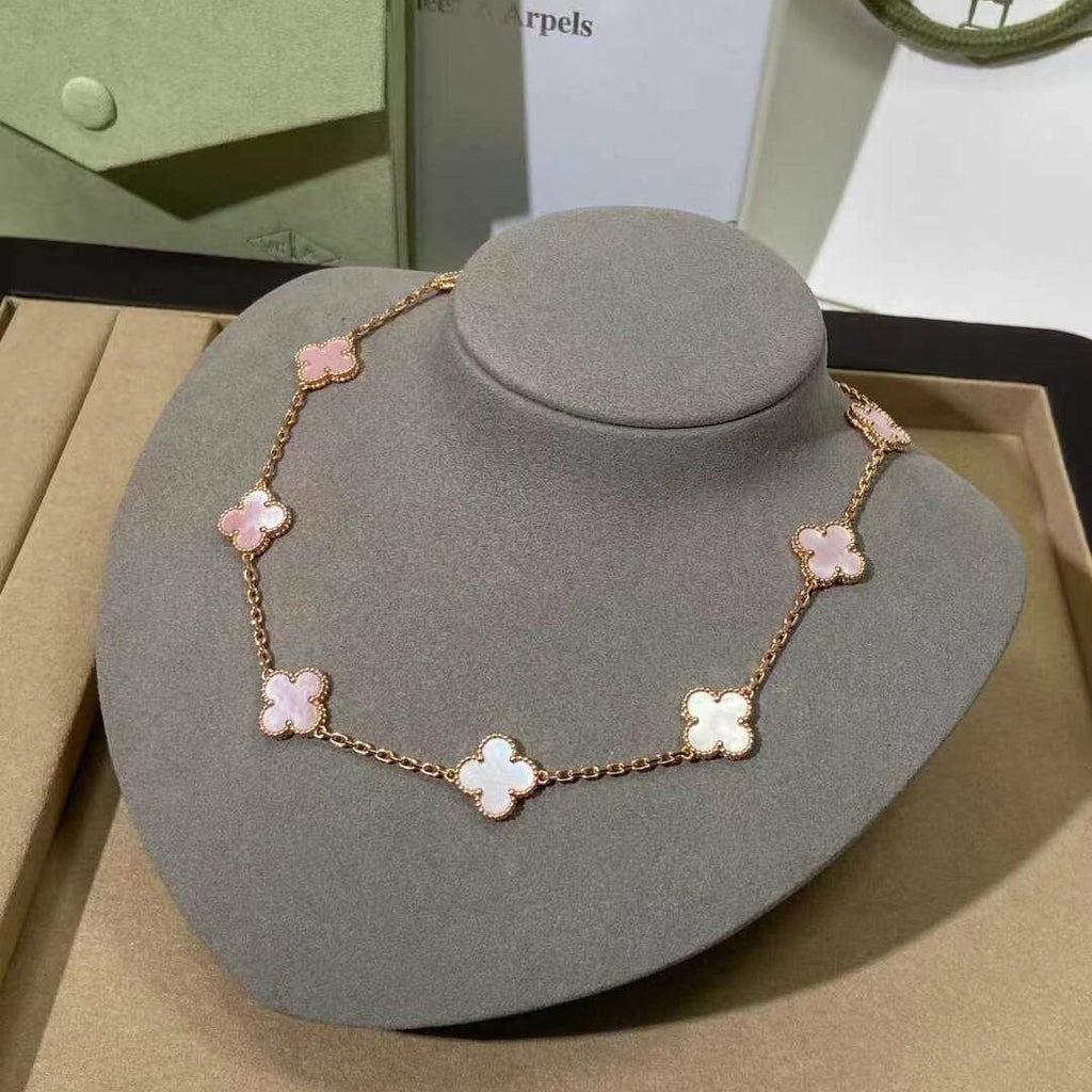 [LUXE JEWELRY]CLOVER 10 MOTIFS PINK MOP NECKLACE