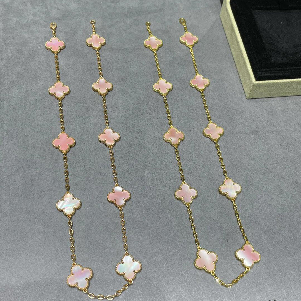 [LUXE JEWELRY]CLOVER 10 MOTIFS PINK MOP NECKLACE